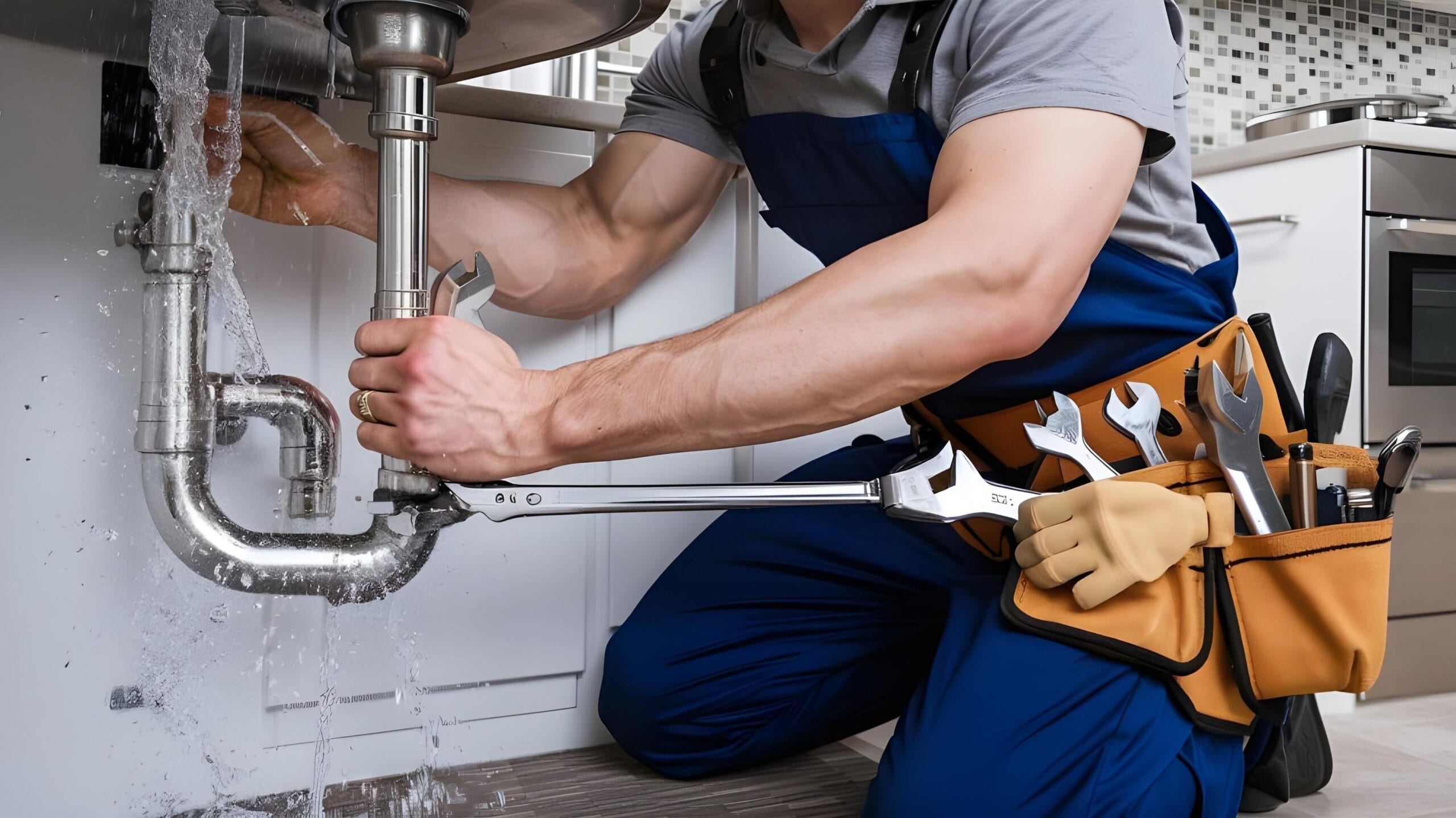 Plumber tightening a residential plumbing pipe in Miami Beach